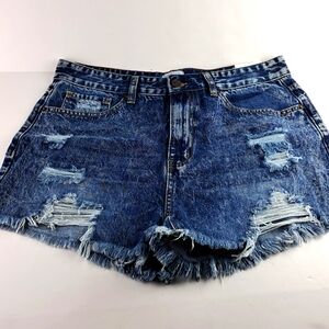 Track 23 Fashion Denim Medium Wash Blue Distressed Shorts Size 13 High Rise 13"